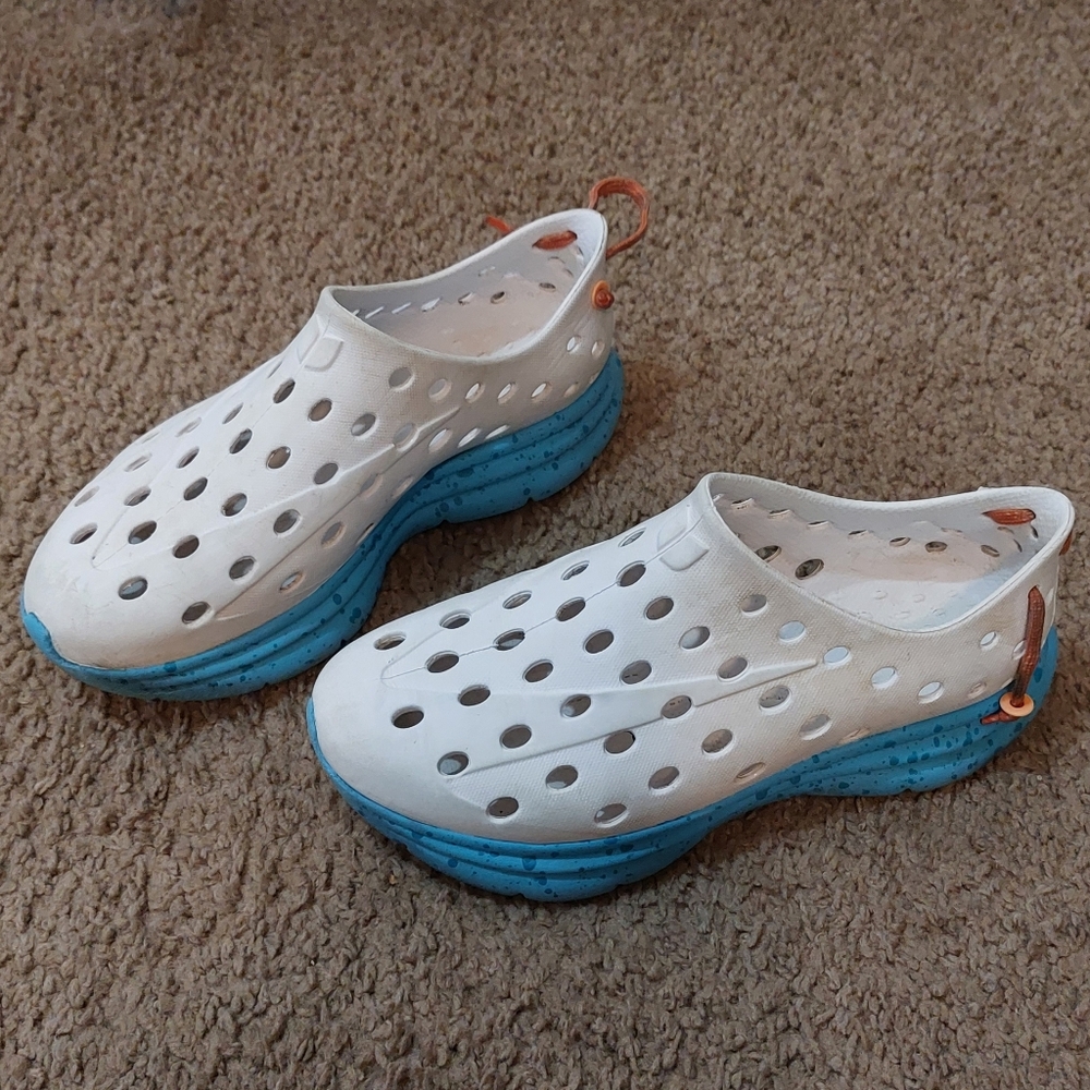Women's White Slip-On Water Shoes with Blue Sole